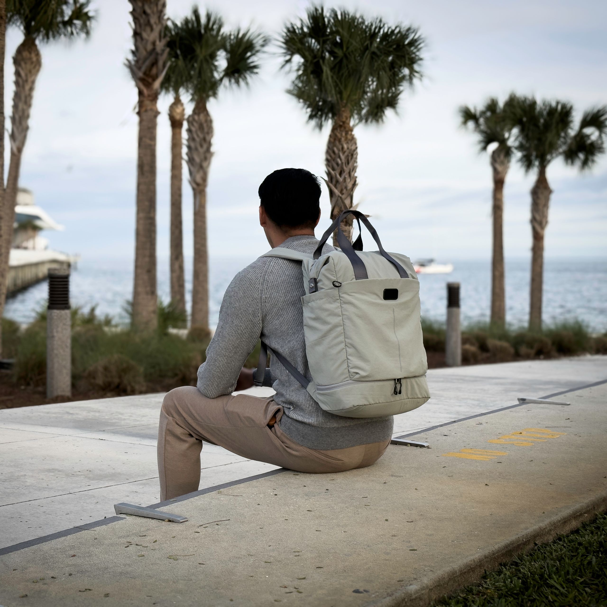 Eco-Friendly Recycled Nylon Backpack Grey Lifestyle